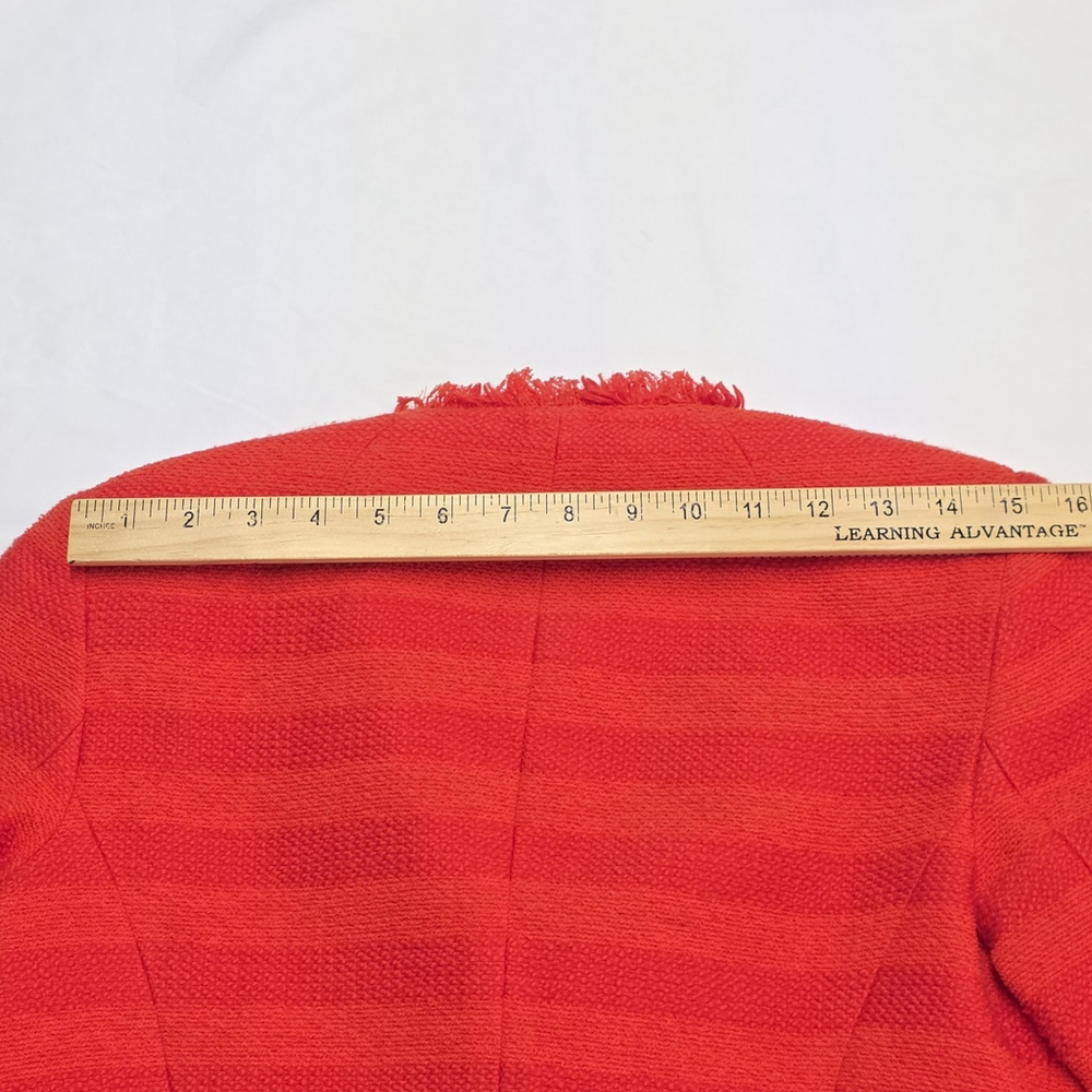 Modern Bohemia Trina Turk Tweed Blazer Women 0 Orange Fringe Trim Cropped Jacket - Picture 11 of 12